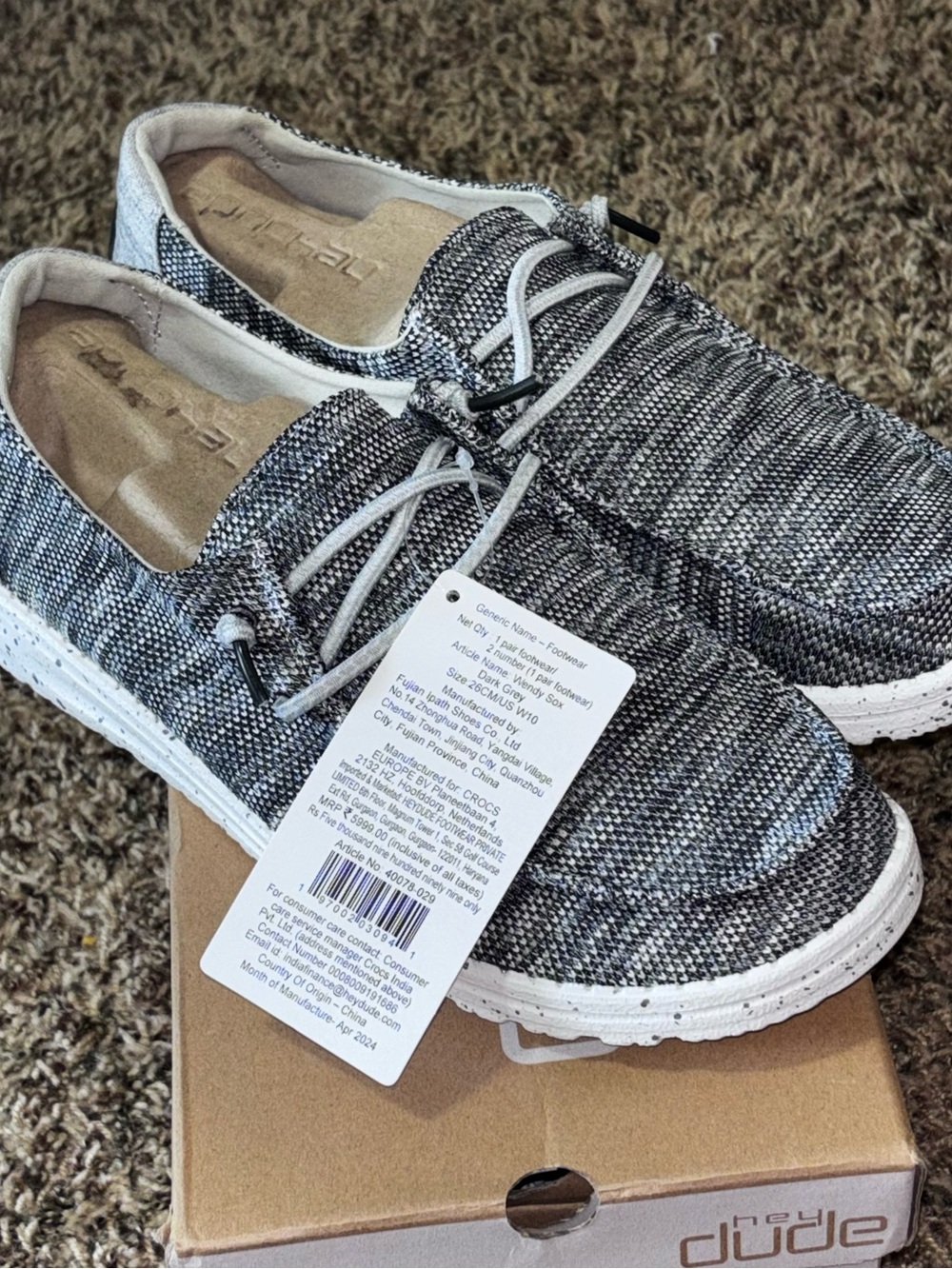 NIB Hey Dude Wendy Sox Dark Gray Women’s Slip On Loafers Shoes Size 10 NEW
